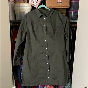 Knee length Button-Front Shirt Dress in Dark Olive
